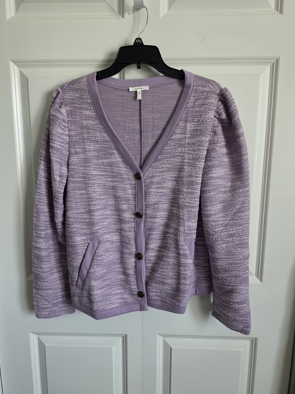 Maurices Lilac purple Cardigan looks like chanel suit jacket preppy vintage vibe